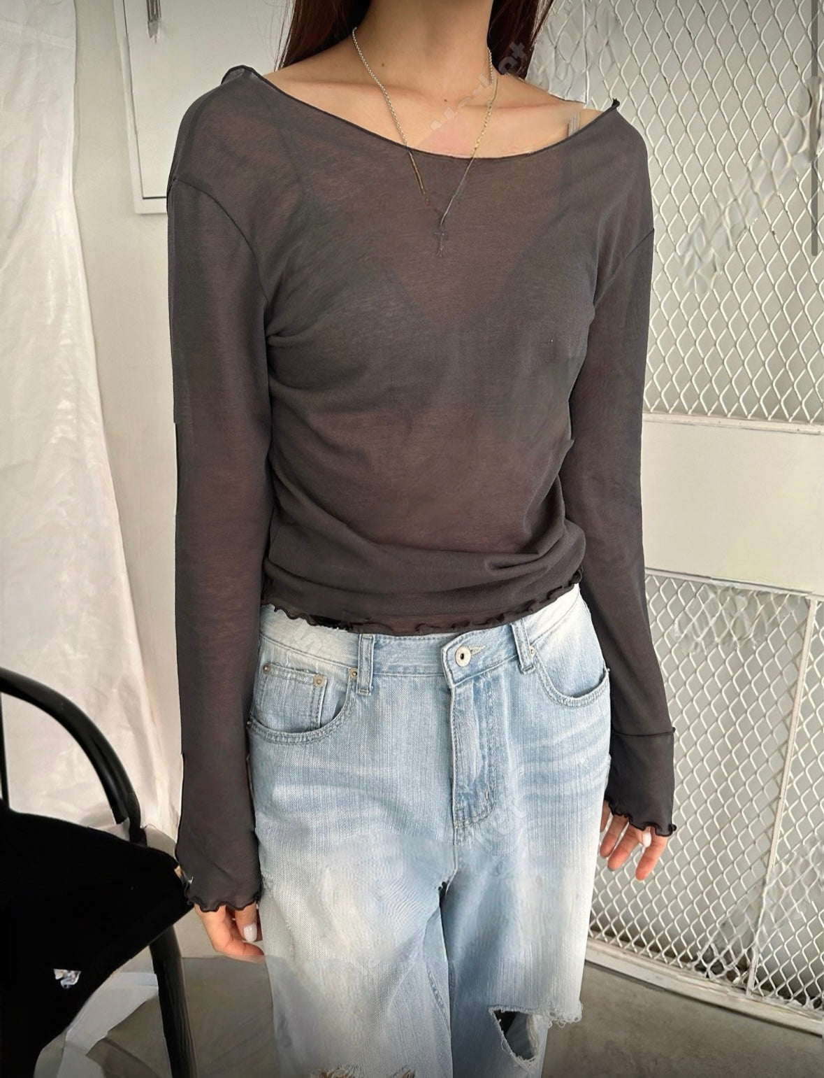 see through ruffle tee